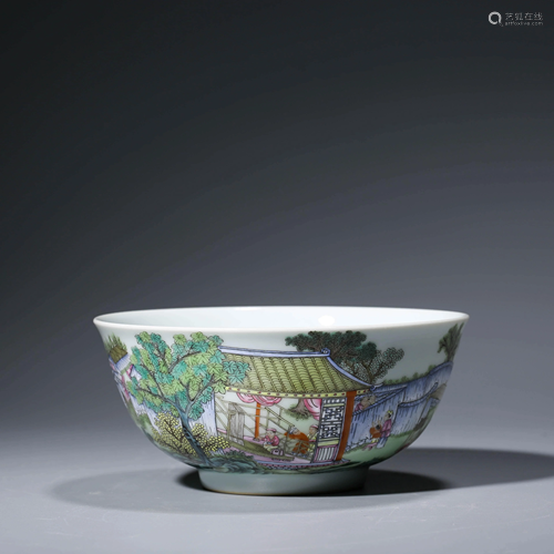 A CHINESE FAMILLE ROSE FIGURE PORCELAIN BOWL,