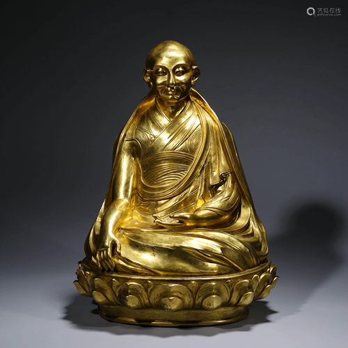 A CHINESE GILT-BRONZE THIRD DALAILAMA STATUE