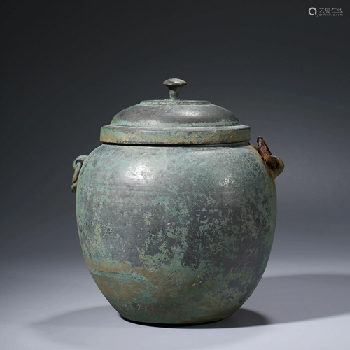 A CHINESE BRONZE ANIMAL HANDLED VESSEL WITH COVER