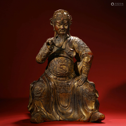 A CHINESE GILT-BRONZE FIGURE OF GUAN YU STATUE