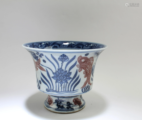 Chinese Iron Red Blue & White Bowl