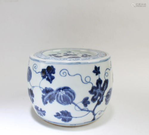 Chinese Blue & White Cricket Container