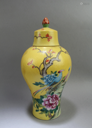 Chinese Famille Jaune Porcelain Vase with Lid