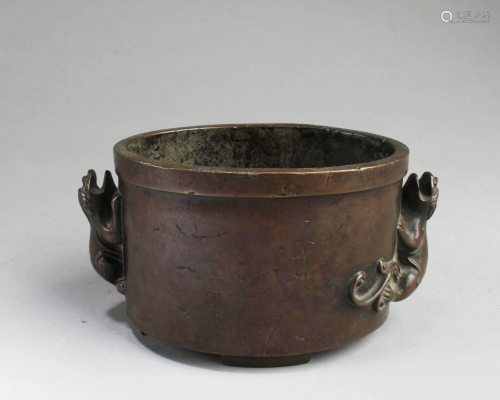 Chinese Bronze Oval-Shaped Incense Burner