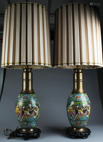 Antique Pair of Cloisonne Table Lamps