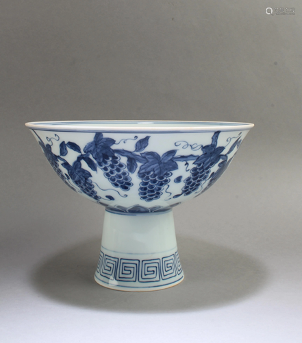 Chinese Blue & White Stem Bowl