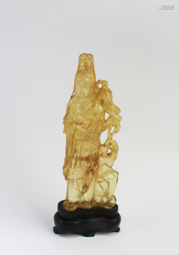 Antique Carved Rosin Guanyin Figurine