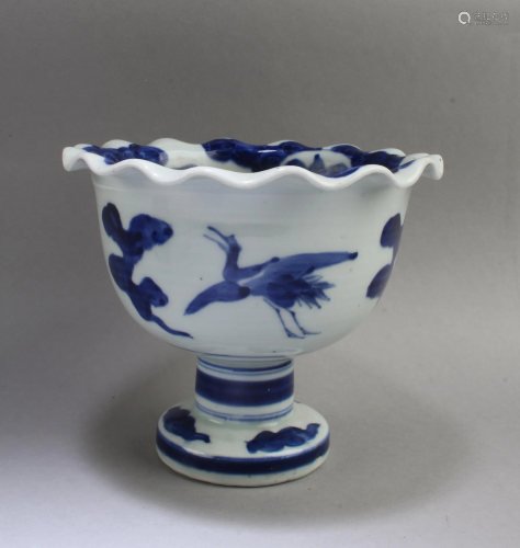Antique Chinese Blue & White Stem Bowl