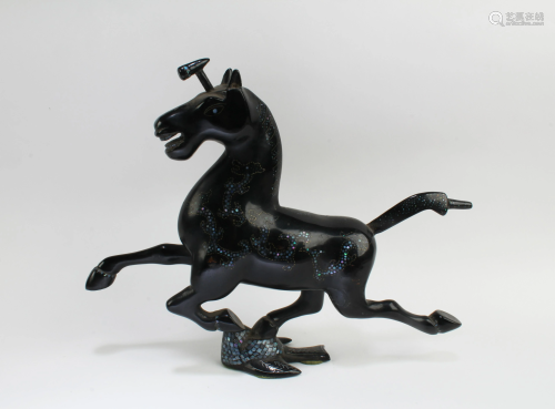 A Lacquer Horse Figurine with Mother-of-pearl Inlay