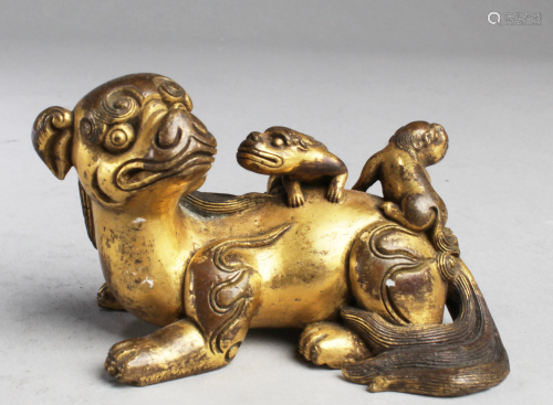 Chinese Gilt Bronze Mythical Beast Statue