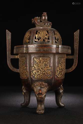 A Gilt Bronze Censer With Elephant Carving