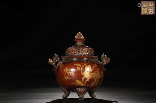 A Gilt Bronze Censer With Dragon Carving