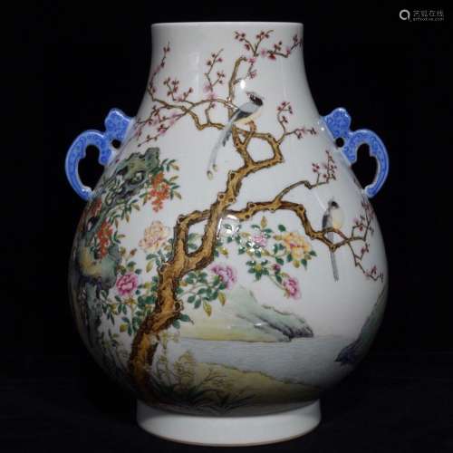 A Porcelain Enameled Floral&Bird Zun Vase