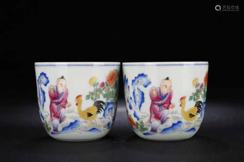 Pair Of Porcelain Famille Rose Cups