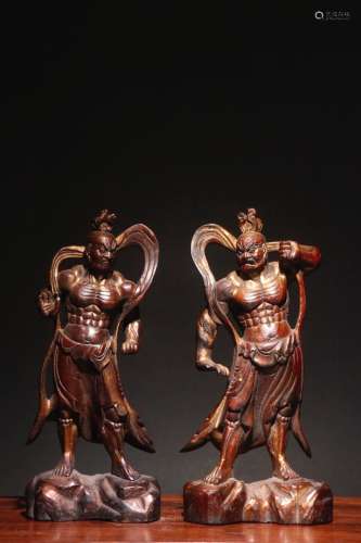 Pair Of Bronze Figure Ornaments With Gold Painting