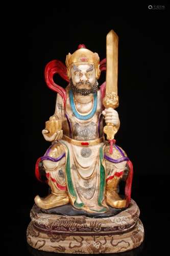 A Shoushan Stone Caishen Statue With Painting