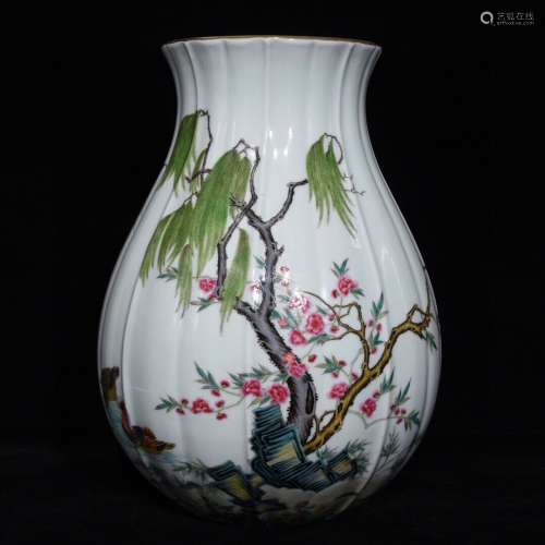 A Porcelain Famille Rose Zun Vase
