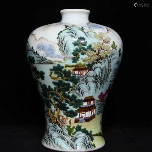 A Porcelain Famille Rose Landscape Meiping Vase