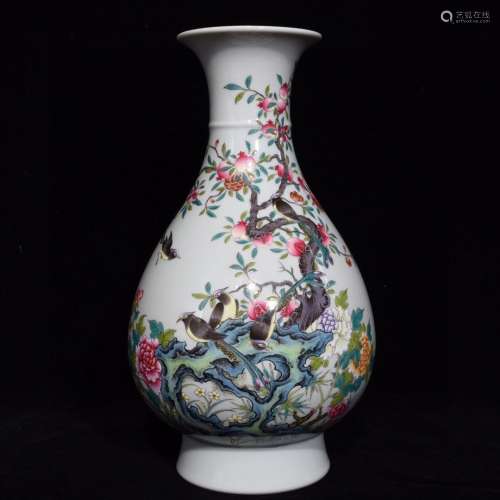 A Porcelain Famille Rose Floral&Bird Yuhuchunping Vase