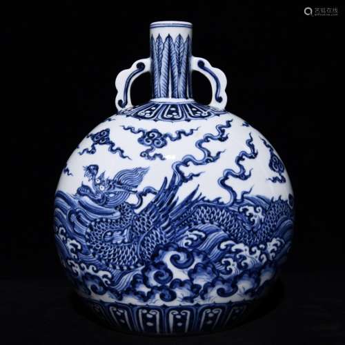 A Porcelain Blue&White Dragon Oblate Vase