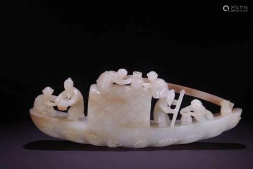 A Hetian Jade Ship Shaped Ornament