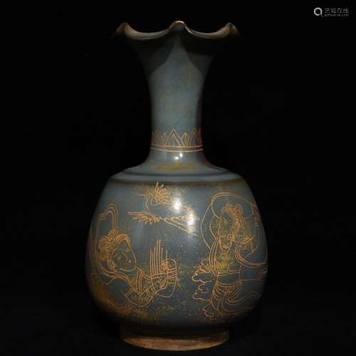 A Porcelain Jun Kiln Vase With Gold