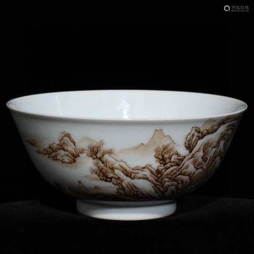 A Porcelain Ink-Glazed Figure Bowl