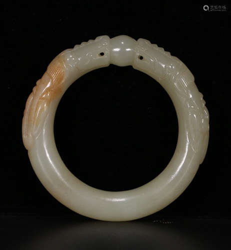 HETIAN JADE CARVED DRAGON PATTERN BANGLE