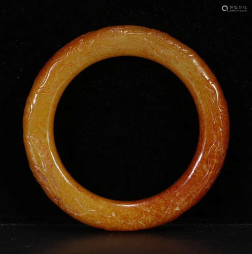 HETIAN JADE CARVED FLORAL PATTERN BANGLE