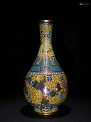 CLOISONNE CAST FLORAL PATTERN VASE