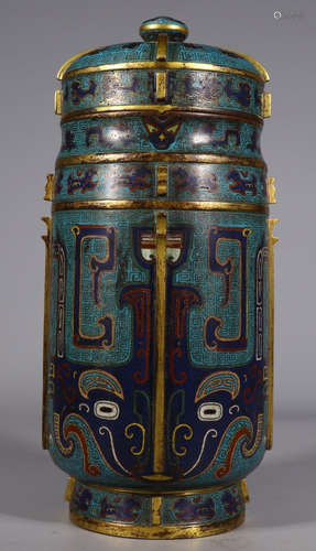 CLOISONNE CAST BEAST PATTERN VASE