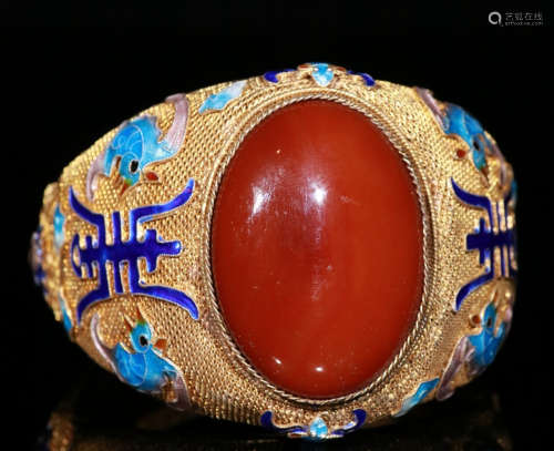 SILVER WITH ENAMELING BLUE&AGATE BANGLE