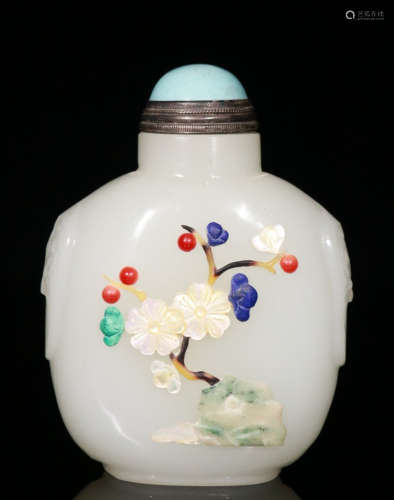 GLASS WITH GEM DECORATED SNUFF BOTTLE