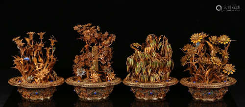 SET OF GILT SILVER CASTED BONSAI