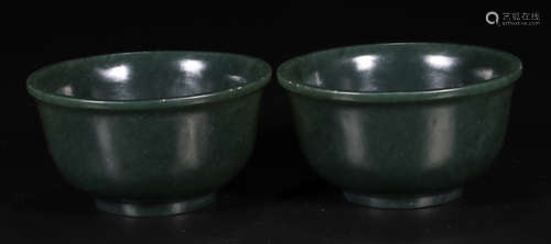 PAIR OF HETIAN JASPER CARVED CUP