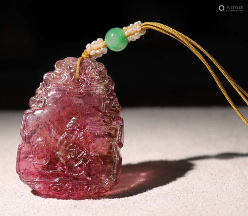 TOURMALINE CARVED MONKEY PATTERN PENDANT