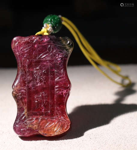 RED TOURMALINE CARVED PENDANT