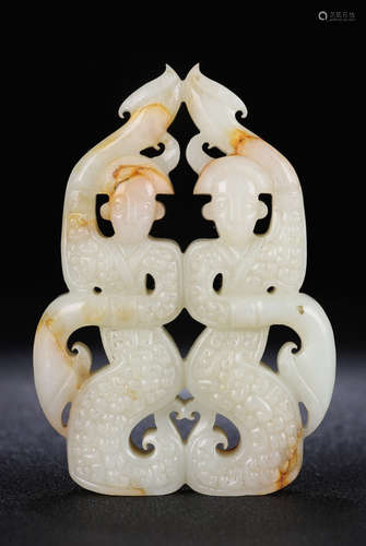 HETIAN JADE CARVED FIGURE PATTERN PENDANT