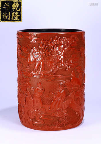 LACQUER CARVED FIGURE PATTERN ARROW TUBE