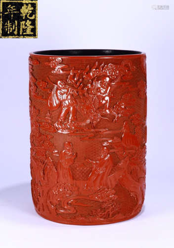LACQUER CARVED FIGURE PATTERN ARROW TUBE