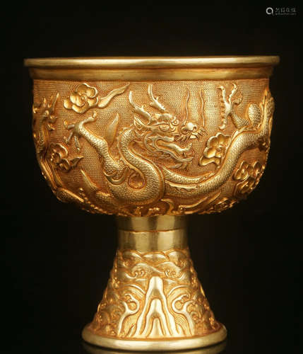 GILT BRONZE CAST DRAGON PATTERN CUP