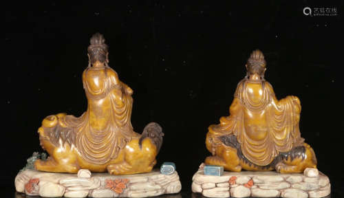 PAIR OF TIANHUANG STONE CARVED GUANYIN BUDDHA STATUE