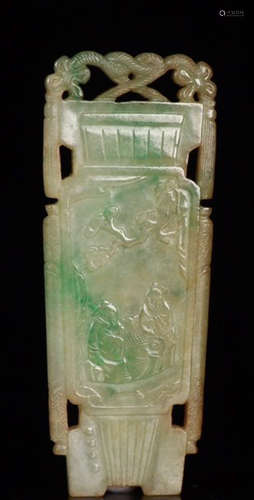 JADEITE CARVED FIGURE STORY PATTERN TABLET