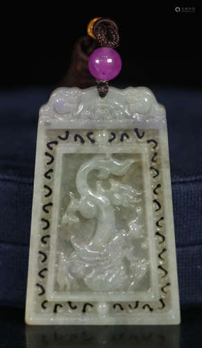 JADEITE CARVED DRAGON&PHOENIX PATTERN TABLET