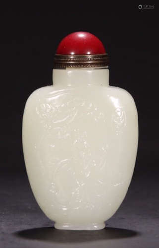 HETIAN JADE CARVED FIGURE PATTERN SNUFF BOTTLE