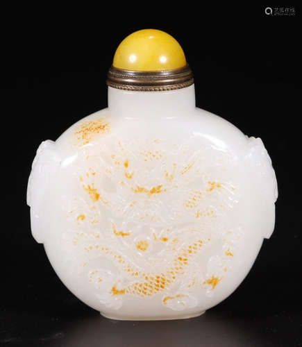 HETIAN JADE CARVED DRAGON PATTERN SNUFF BOTTLE