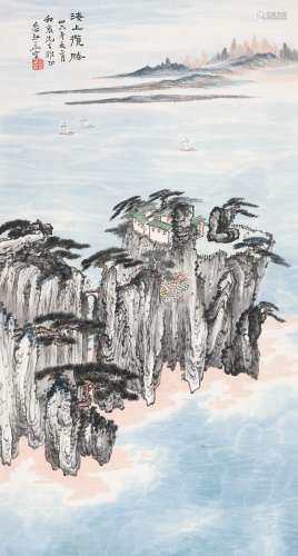 俞剑华 1947年作 海上揽胜 立轴 设色纸本