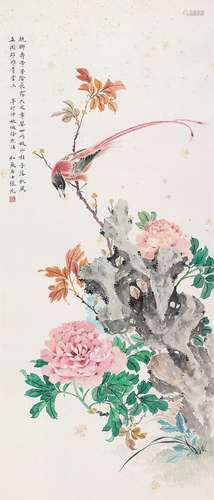 张光 1951年作 花鸟 立轴 设色纸本