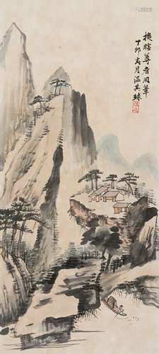 温其球 1927年作 山水 立轴 设色纸本