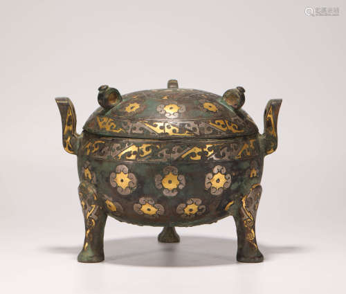 Bronze and gilding vessel with three feet from Han漢代青銅措金三足鼎